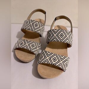 LifeStride Women Marcela Wedge Cork Sandal Size 5 Black White Peep Toe Flex EUC